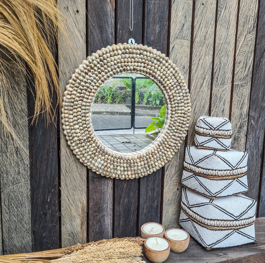 Palm mirror bali mirror wall mirror 60cm sea shells (5)