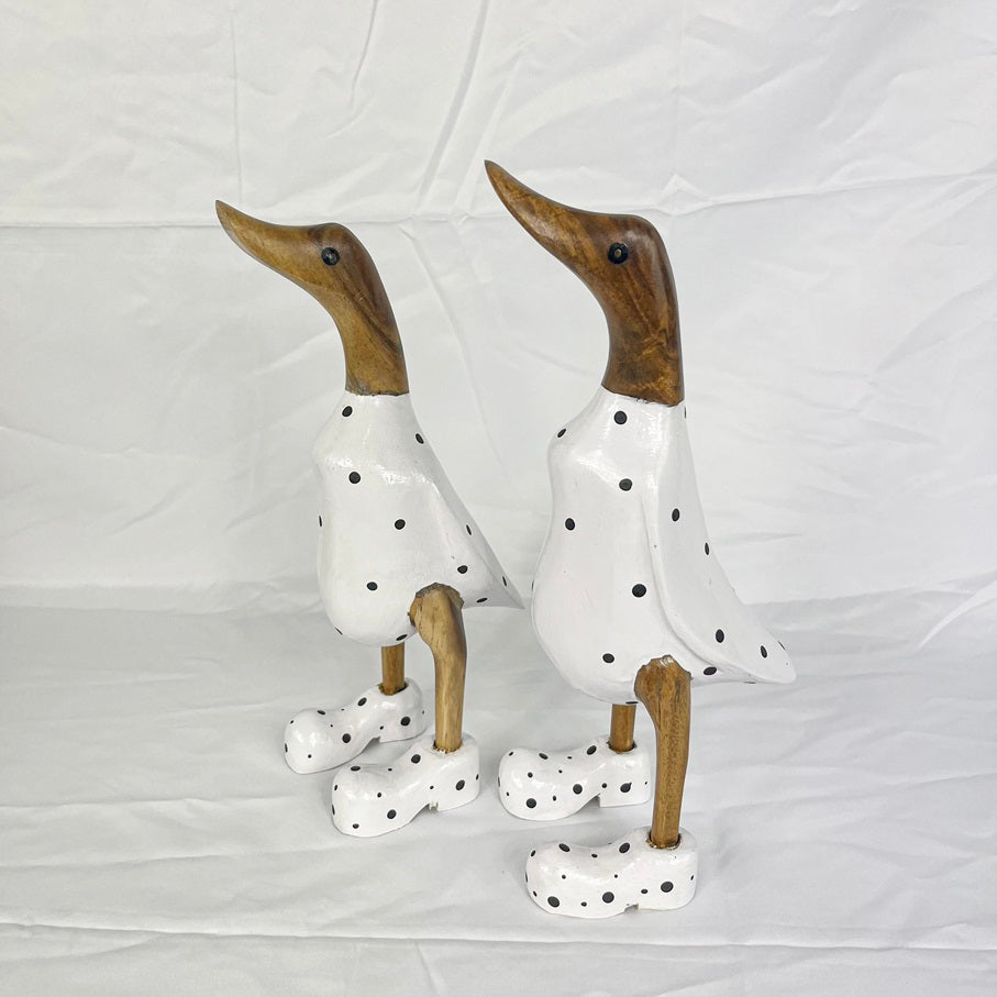 Set 2pcs Wooden Duck white and black dots