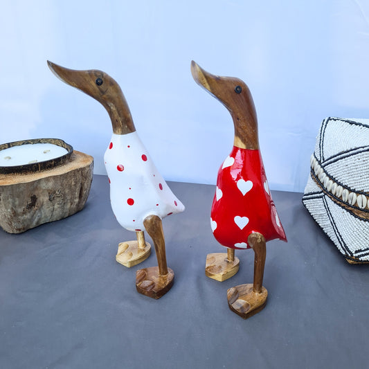 Set 2pcs Wooden Duck couple ducks red and white