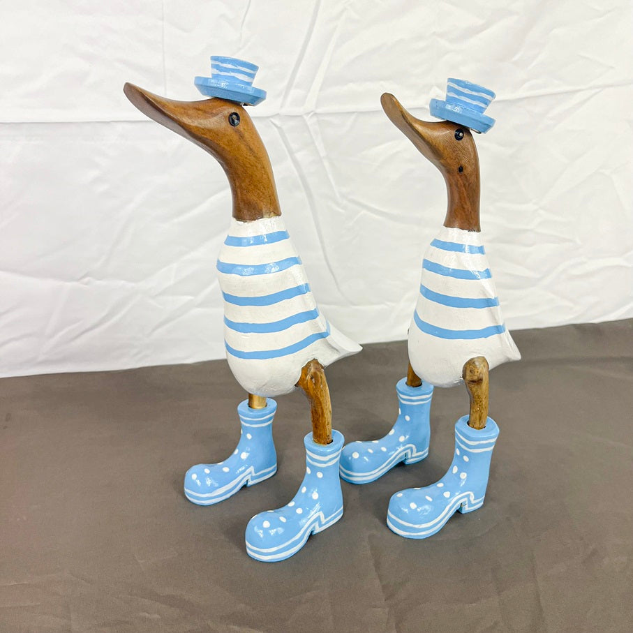 Set 2pcs Wooden Duck blue hat blue hat and striped