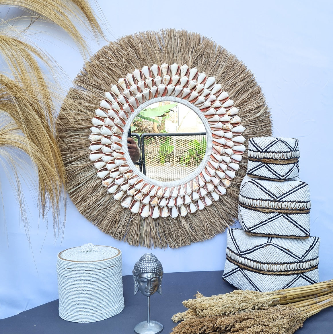 Palm mirror bali mirror wall mirror 60cm (1)
