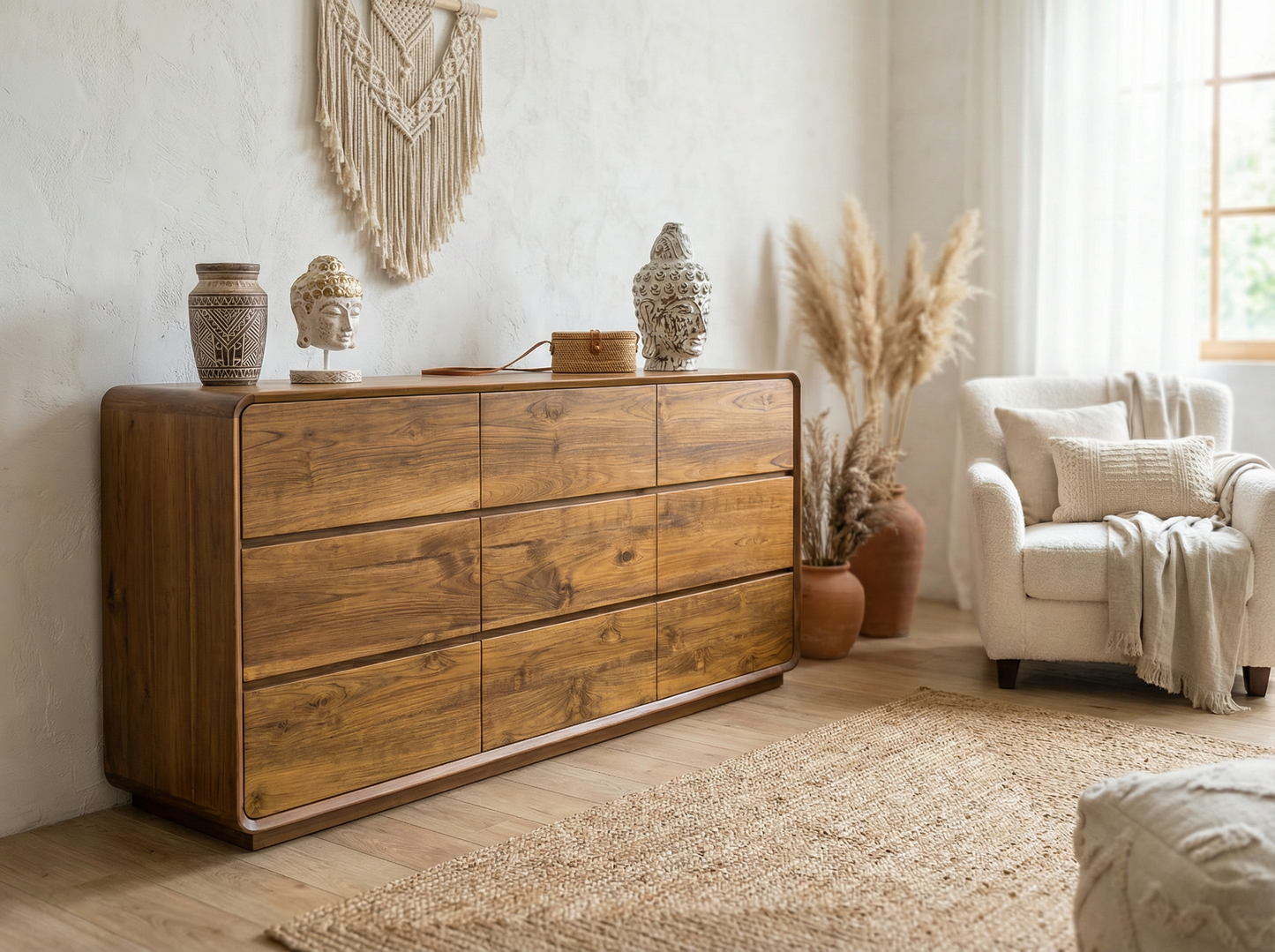 Wooden dresser (Color: Natural wood)