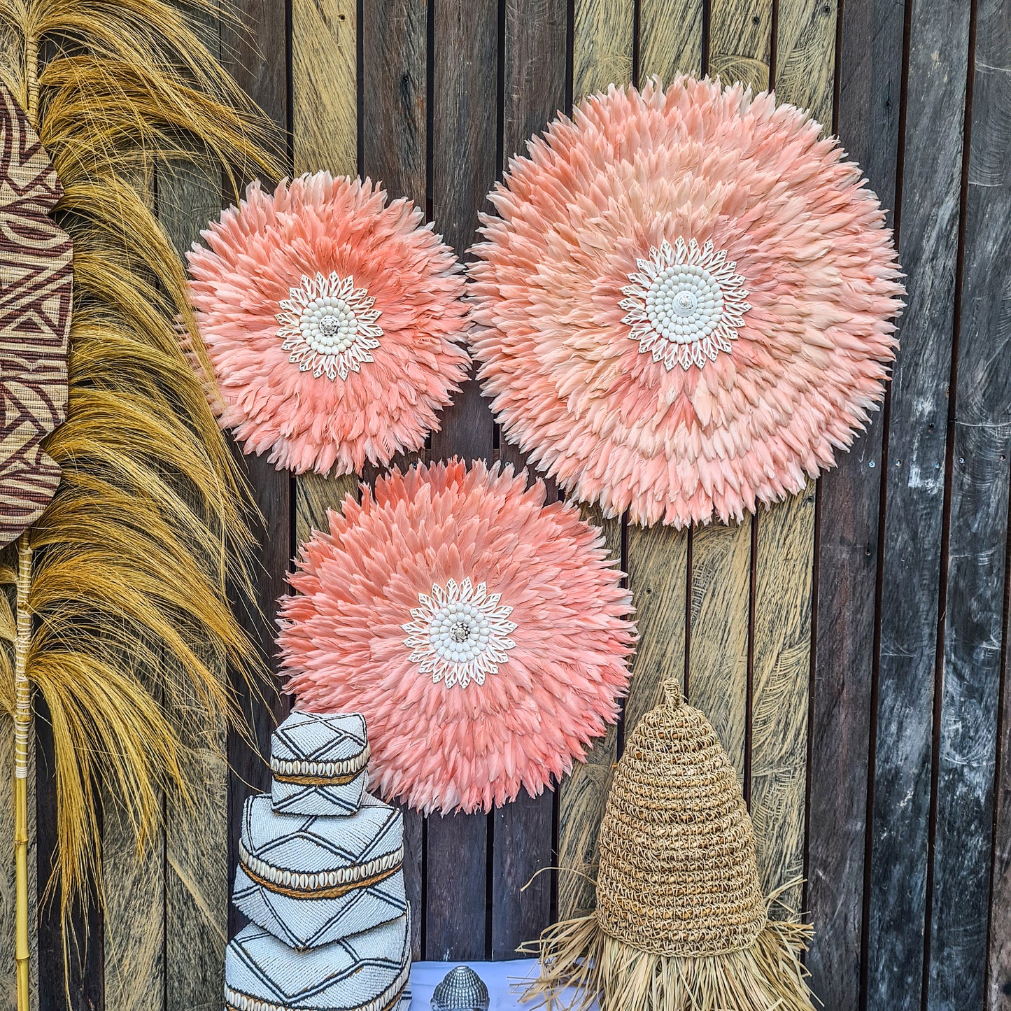 Pink juju 40, 50, 60cm wall feather decor wall hangings wall baskets juju hat eco feather decoration boho decor