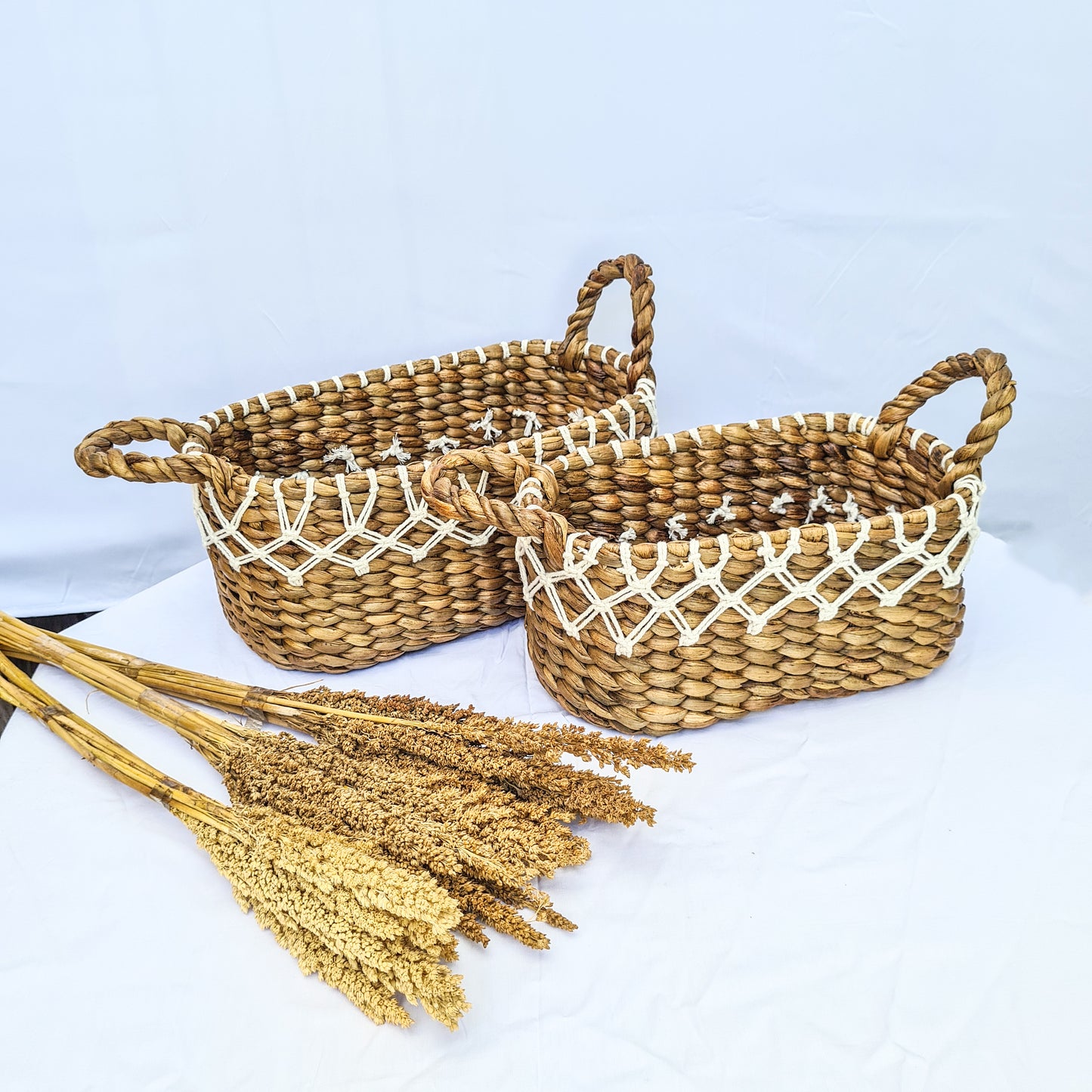 Eco baskets oval wicker from water hyacinth and macrame hand made kitchen basket bread place fruit home decor boho items