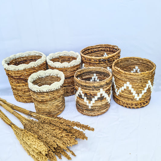 Eco small baskets round flower pot wicker from banana tree leaf and macrame hand made kitchen basket bread place fruit home decor