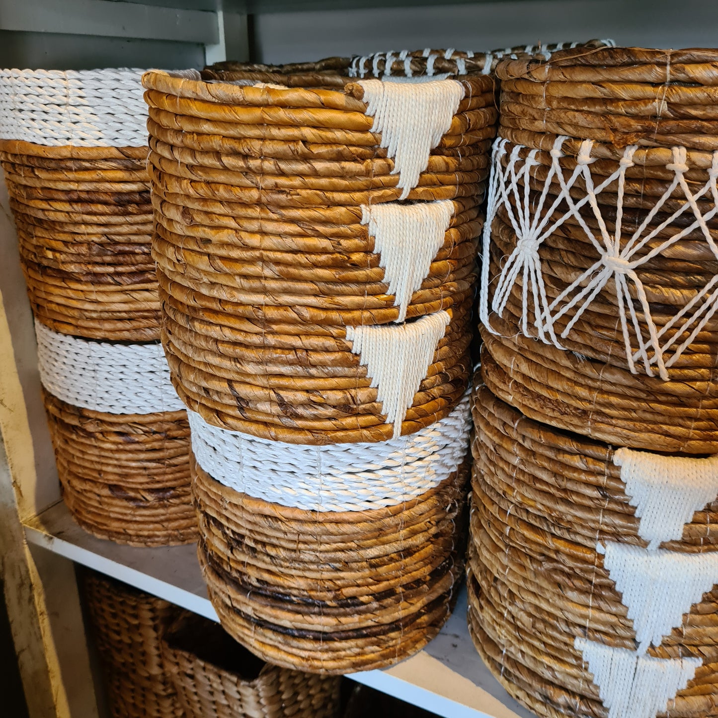 Basket set wicker from banana tree leaf seagrass and macrame hand made kitchen eco basket bread place fruit home decor flower pot