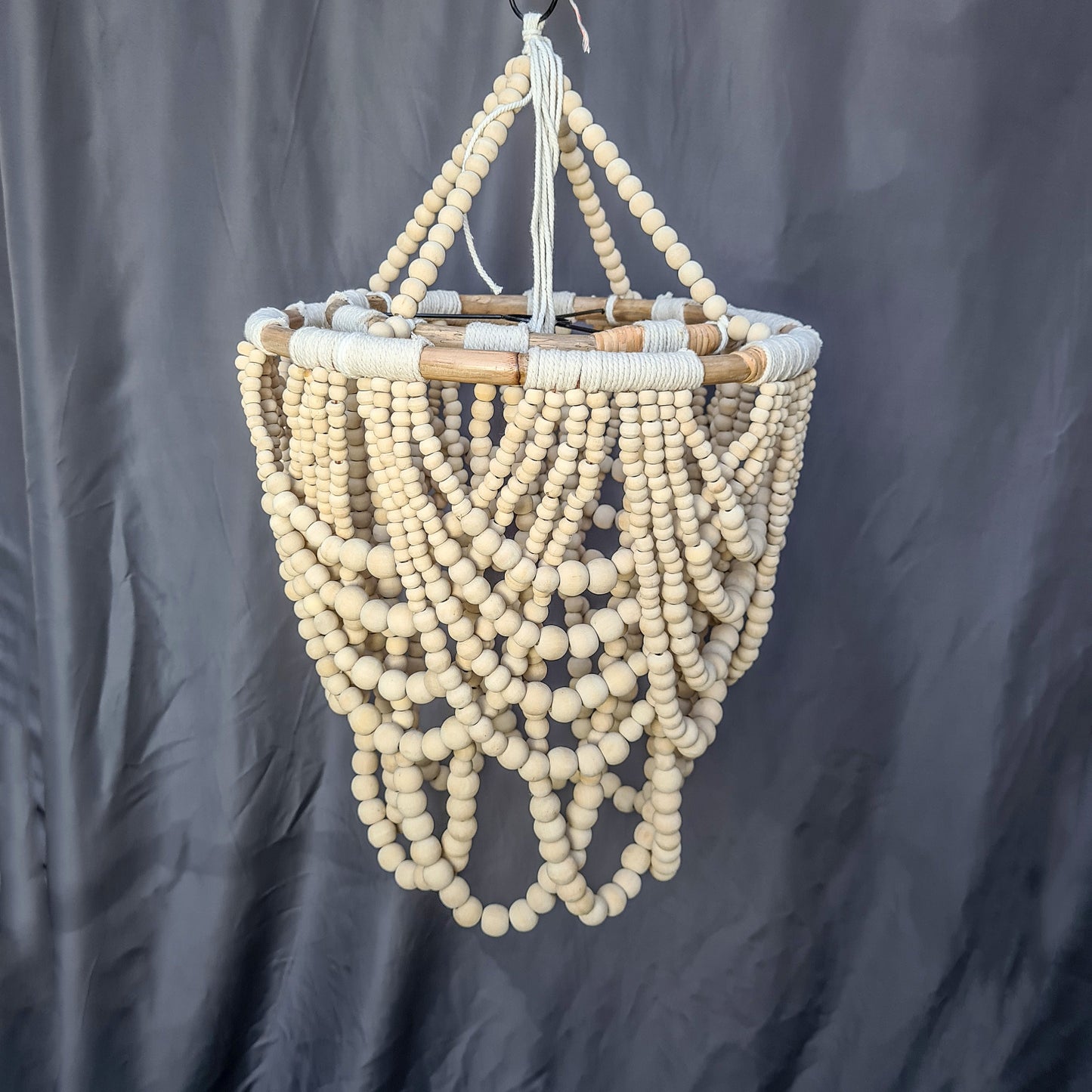 Beaded lampshade 40x60cm natural clear color wooden beads chandelier pendant lamp shade wood bohemian boho lamp rattan ring