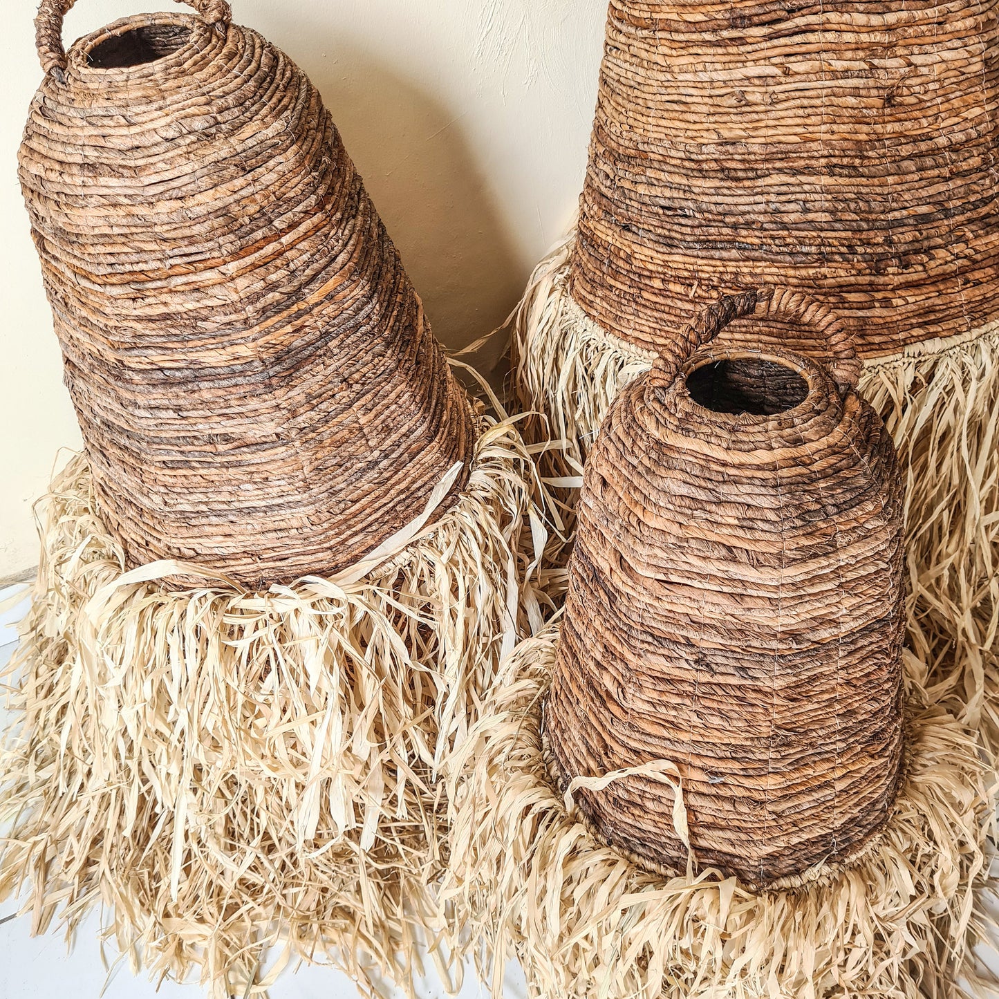 Set of 3 lampshade 30cm 40cm 50cm banana leaf pendant lamp shade wicker chandelier bohemian lamp boho style decor