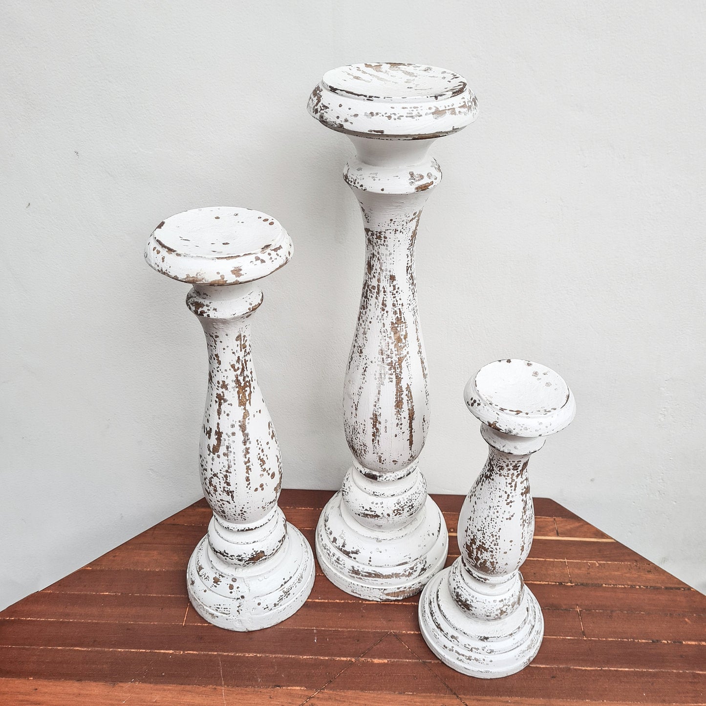 Set of 3 wood candle holder 50cm, 45cm, 35cm wooden candlestick boho candle bohemian style candlestick table decor antique