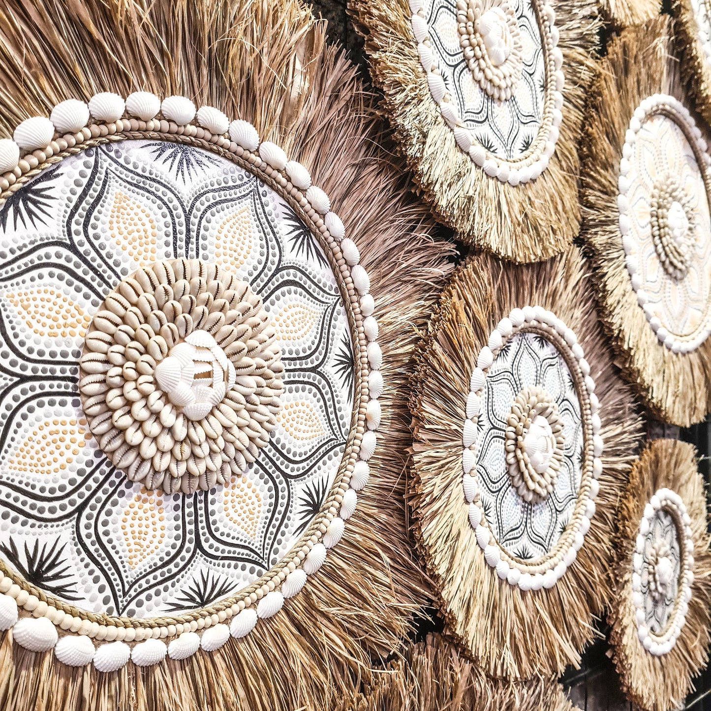 Wall decor set 12pcs wall hangings made from sea shells and palm leaf decor wall decoration boho bohemian decor juju hat