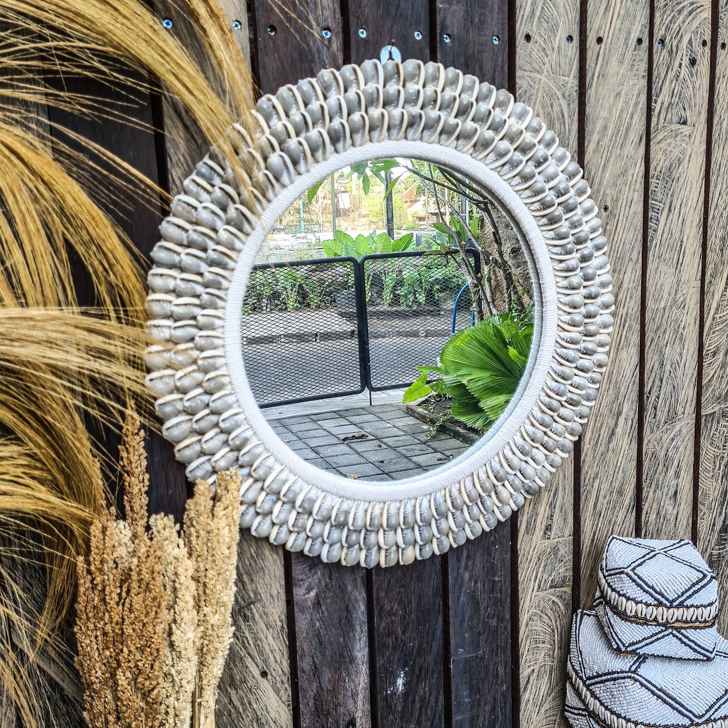 Shell mirror 55cm boho decoration made from sea shells bohemian mirror wall decor wall hangings shells macrame decor