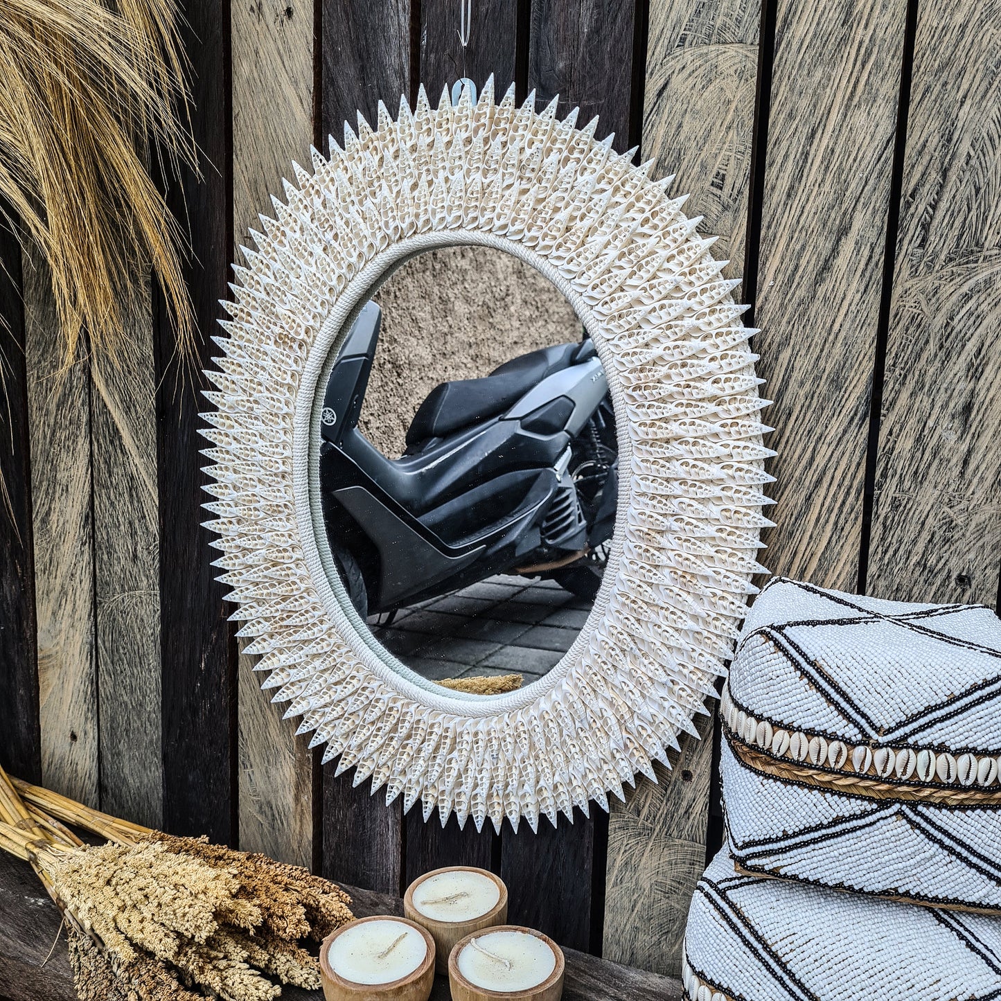 Shell mirror 62x52cm boho decoration made from sea shells bohemian mirror wall decor wall hangings shells macrame decor