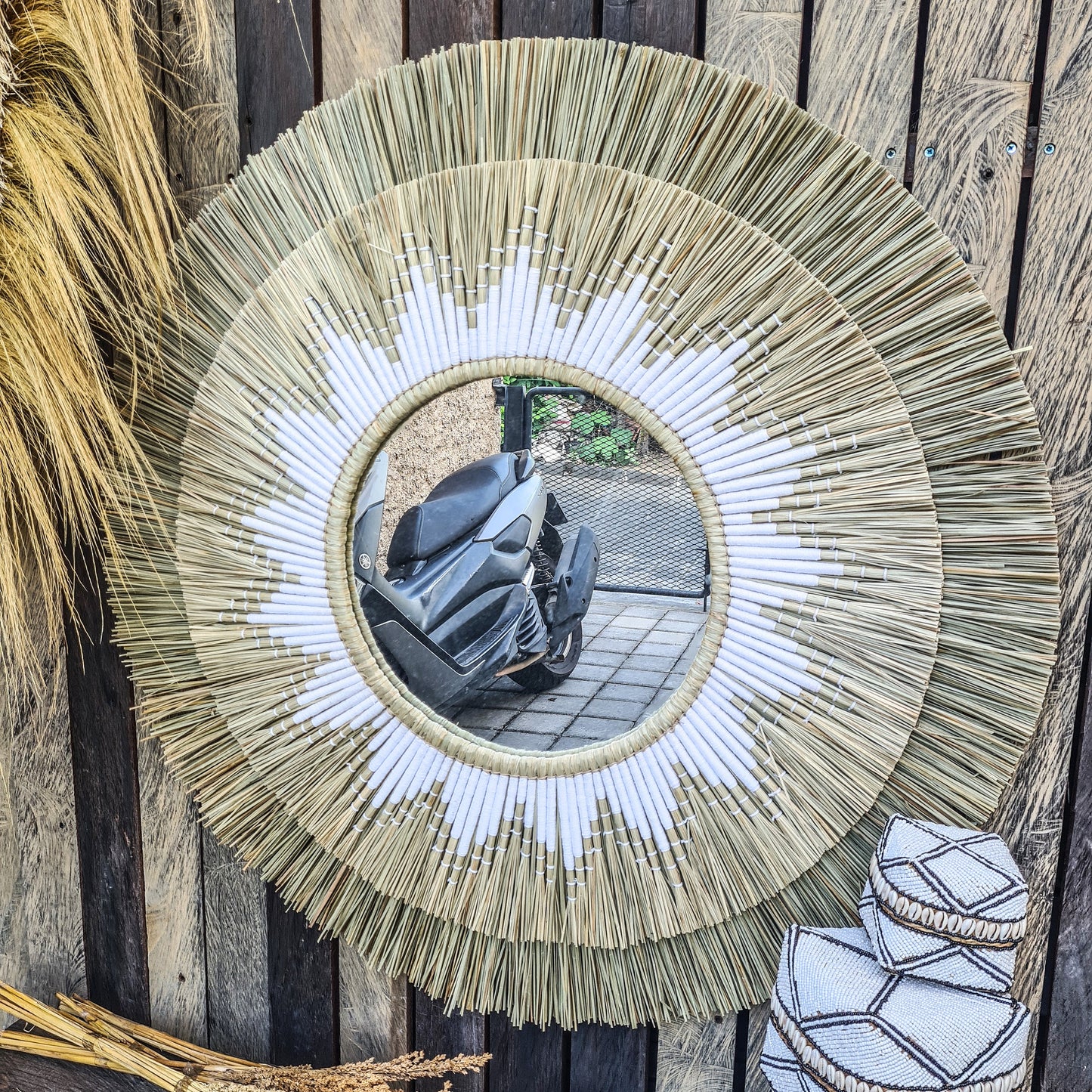 Boho mirror 100cm white fimbristylis bohemian wall mirror wall decor boho decor wall hangings juju hat tropical decoration eco mirror