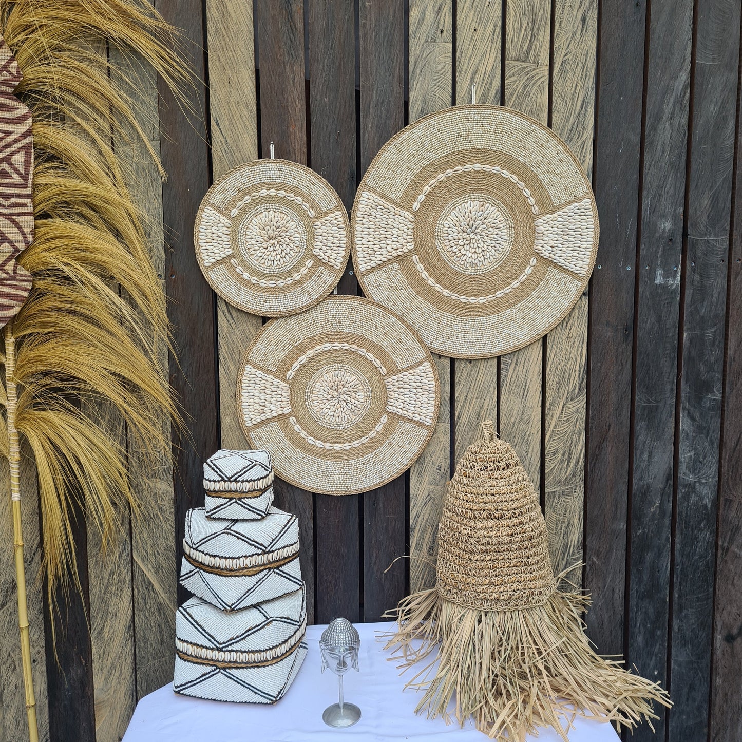 Wall shell decor 40, 50, 60cm juju hat boho decoration eco decor wall hanging bohemian style wall baskets wicker wall tray beads