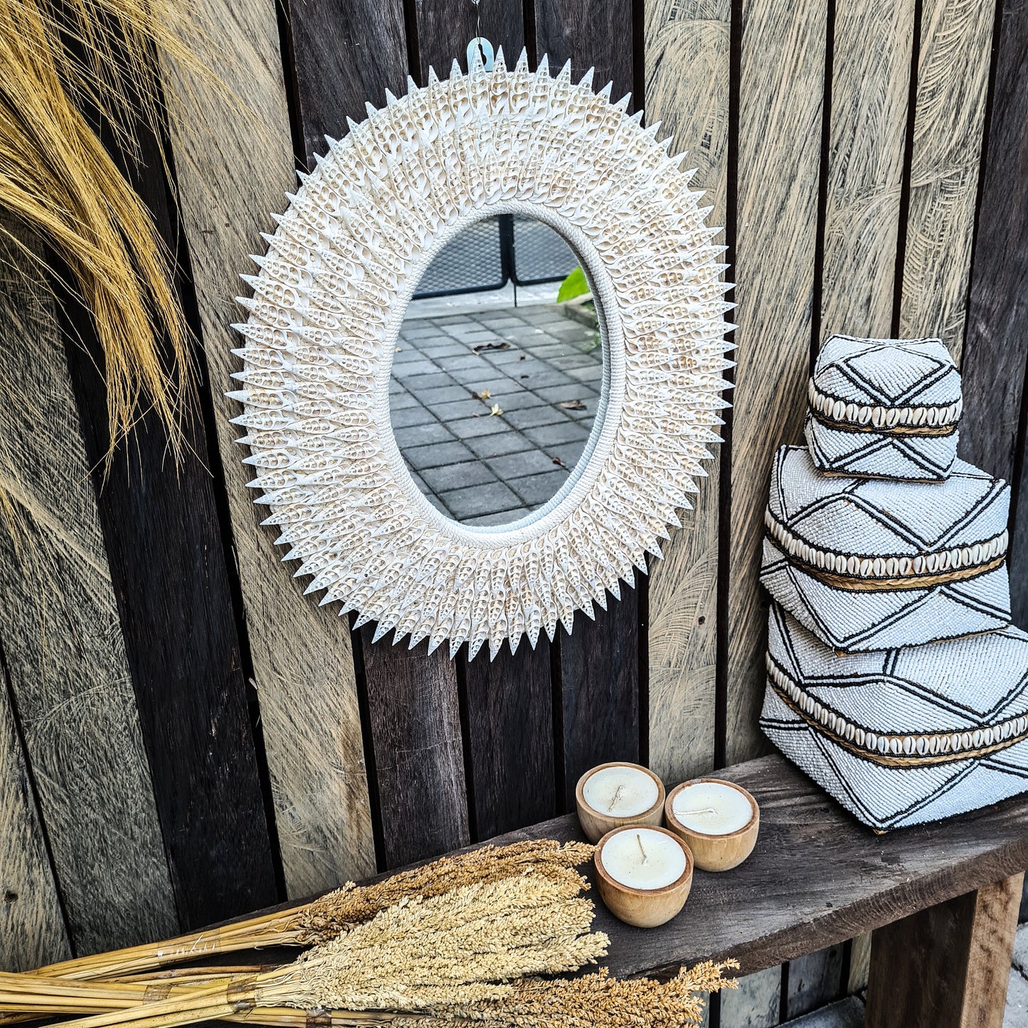 Shell mirror 50x45cm boho decoration made from sea shells bohemian mirror wall decor wall hangings shells macrame decor