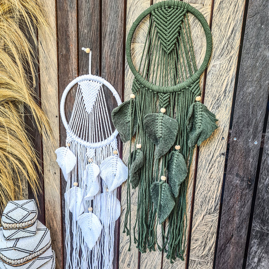 Wall decor macrame green white wall hangings boho decor decals wicker macrame installation