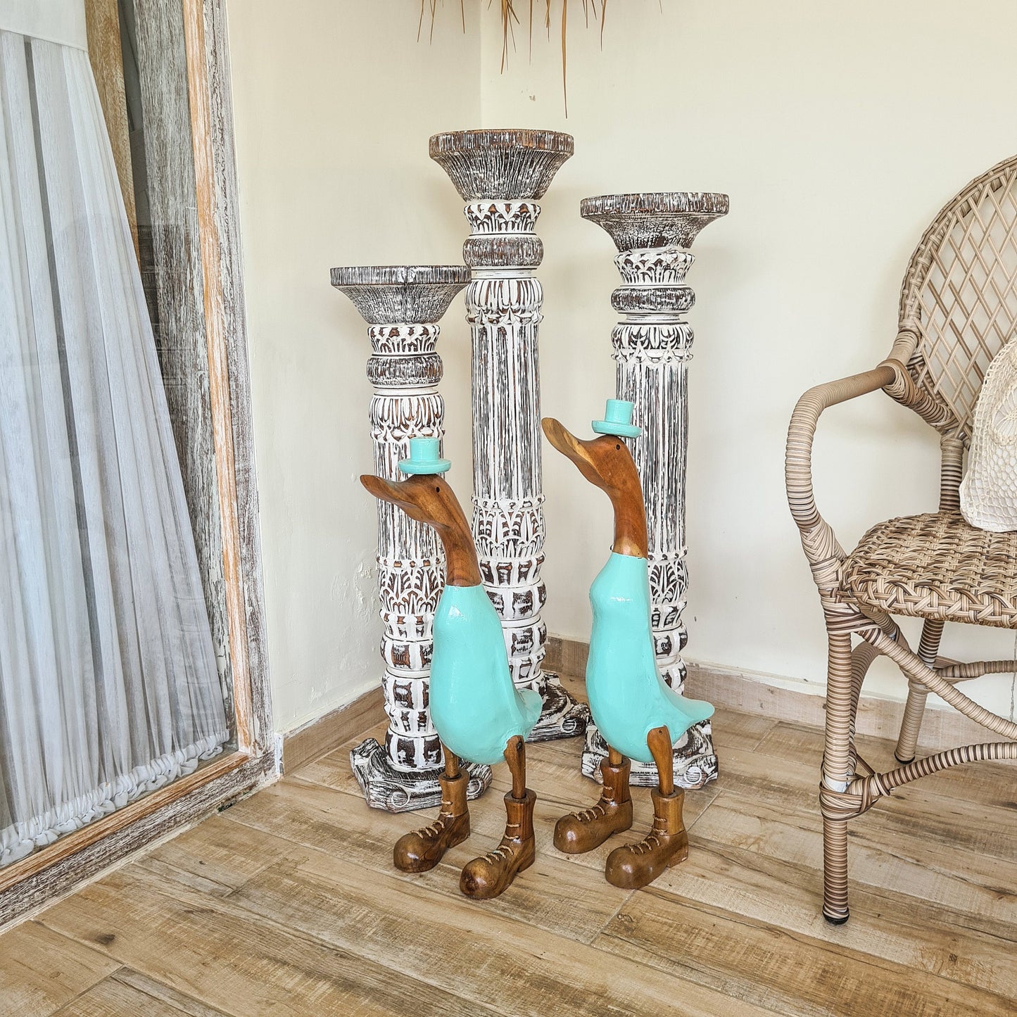 Set 2pcs Wooden duck 65cm tiffany wooden toys decor wooden animals bamboo ducky interior toys decoration boho ducks table decoration wood figurines