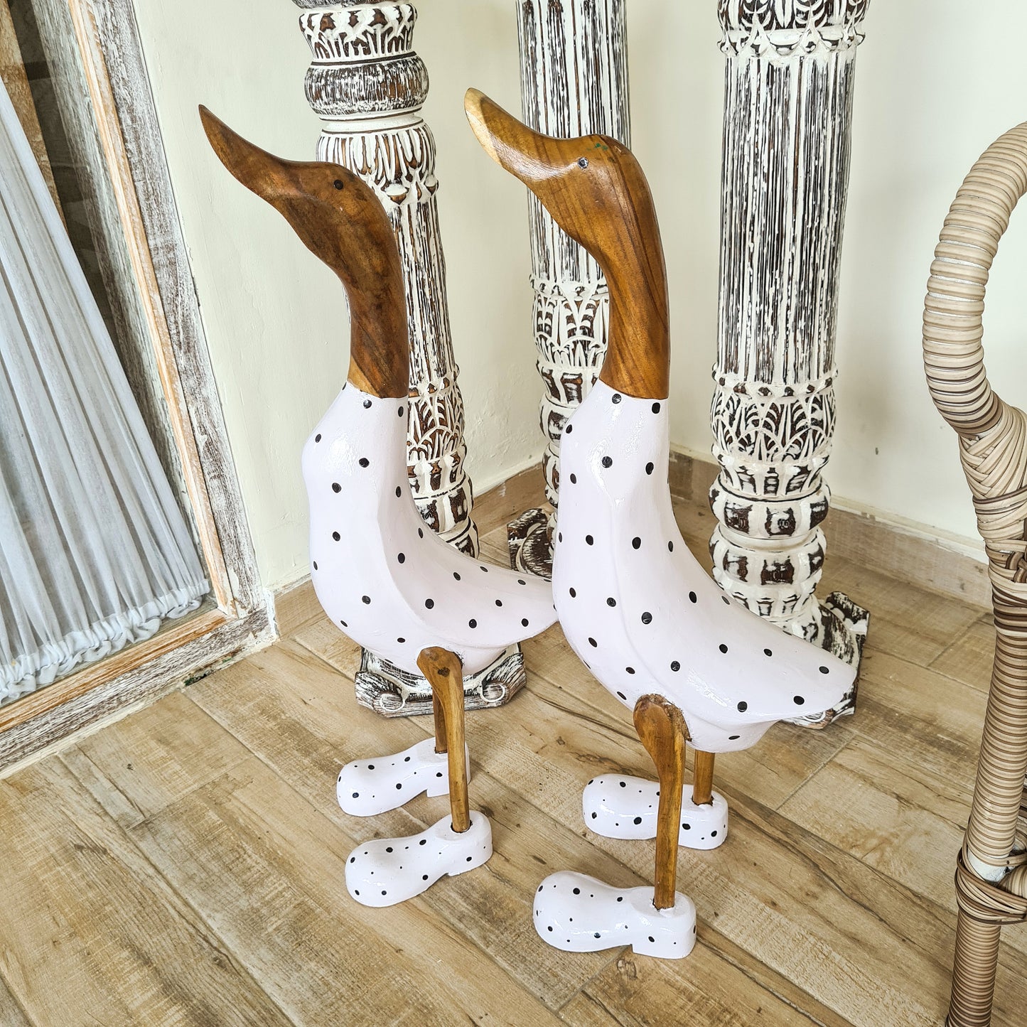Set 2pcs Wooden duck 65cm white bamboo ducky interior wooden toys decor wooden animals toys decoration boho ducks table decoration wood figurines