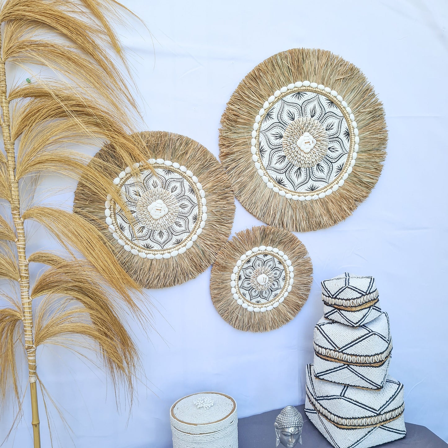 Wall juju 30 40 50cm gray black rafia decor wall installation wall hangings baskets boho decor wall decoration