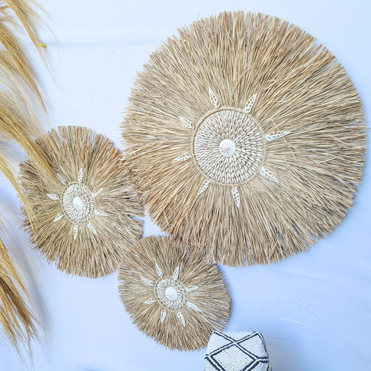 Wall decor set of 3 palm rafia shells 50,40,30cm jujuhat juju hat wall decor wall hangings shell decoration bohemian style boho decor