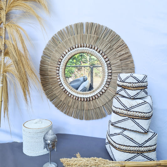 Boho mirror 60cm mendong shells fimbristylis eco mirror jujuhat wall decor bohemian wall hangings tropical style