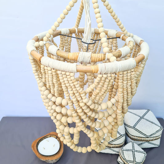 Pendant lampshade "Diana" 40x65cm clear | beaded chandelier wooden rattan ring lamp shade beads lighting eco decor interior items boho