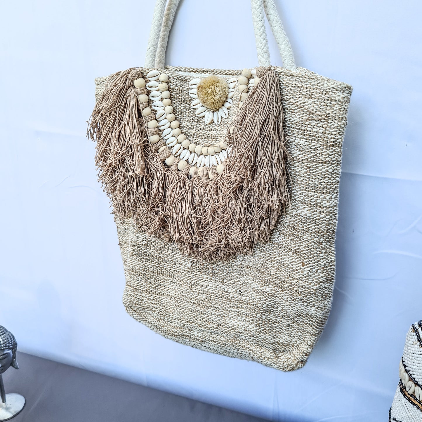 Linen wicker bag 40x38cm bali summer beach bag | handbag shoulder bag hand basket woven bag purse case pouch satchel sac