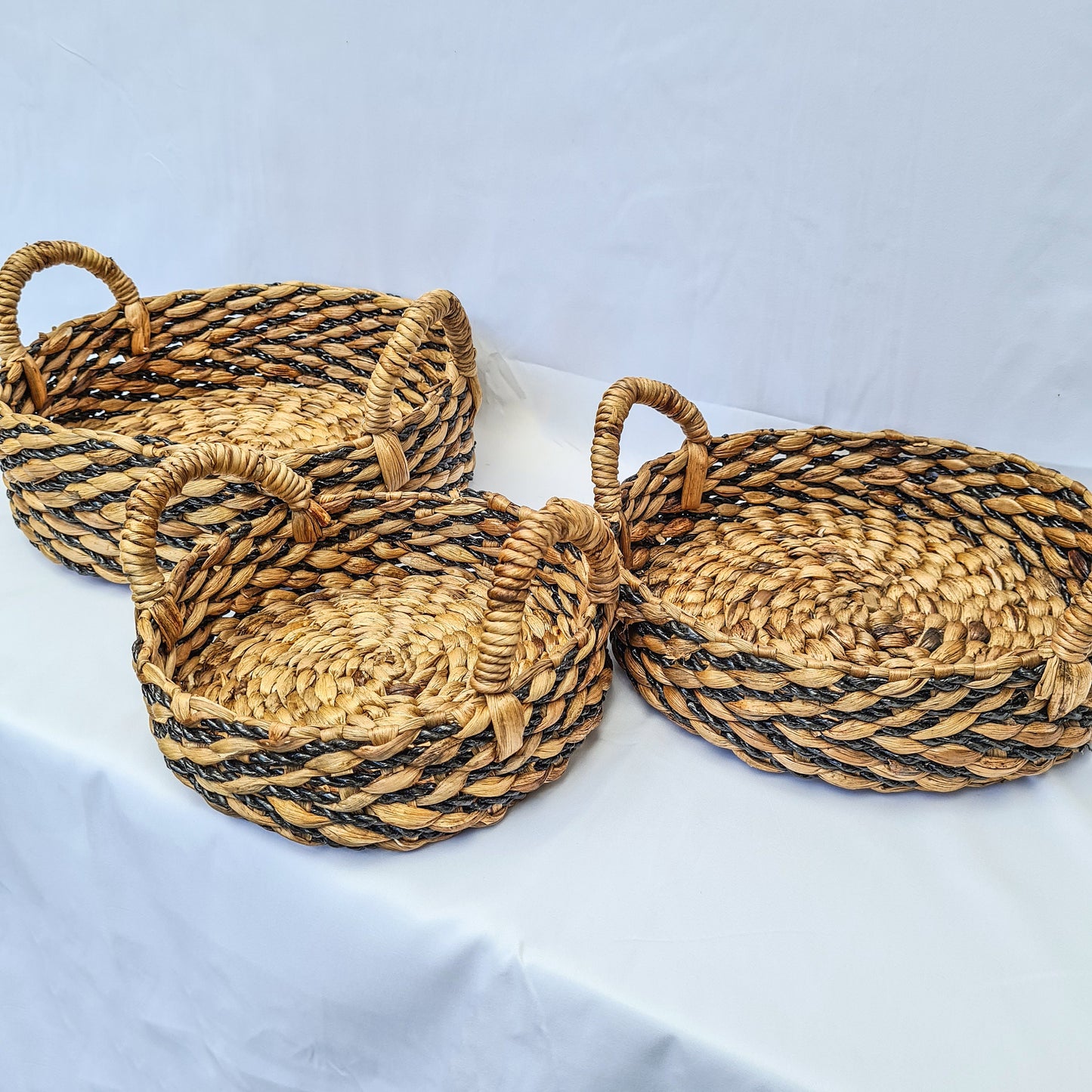 Eco wicker baskets set of 3 | black striped basket for decoration home pad woven interior items water hyacinth