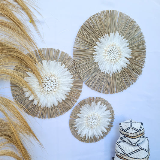 Wall decor set of 3 feather fimbristylis shells 50,40,30cm jujuhat juju hat wall decor wall hangings decoration bohemian style boho decor