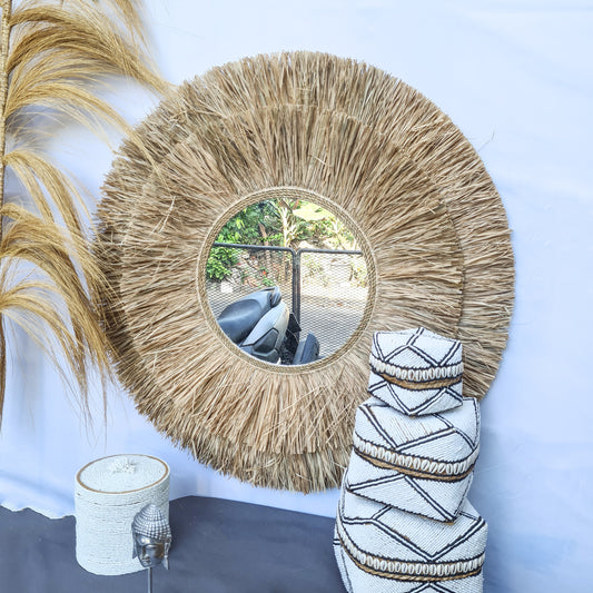 Boho mirror 80cm palm leaf and agel bohemian wall mirror wall hangings juju hat tropical decoration eco mirror