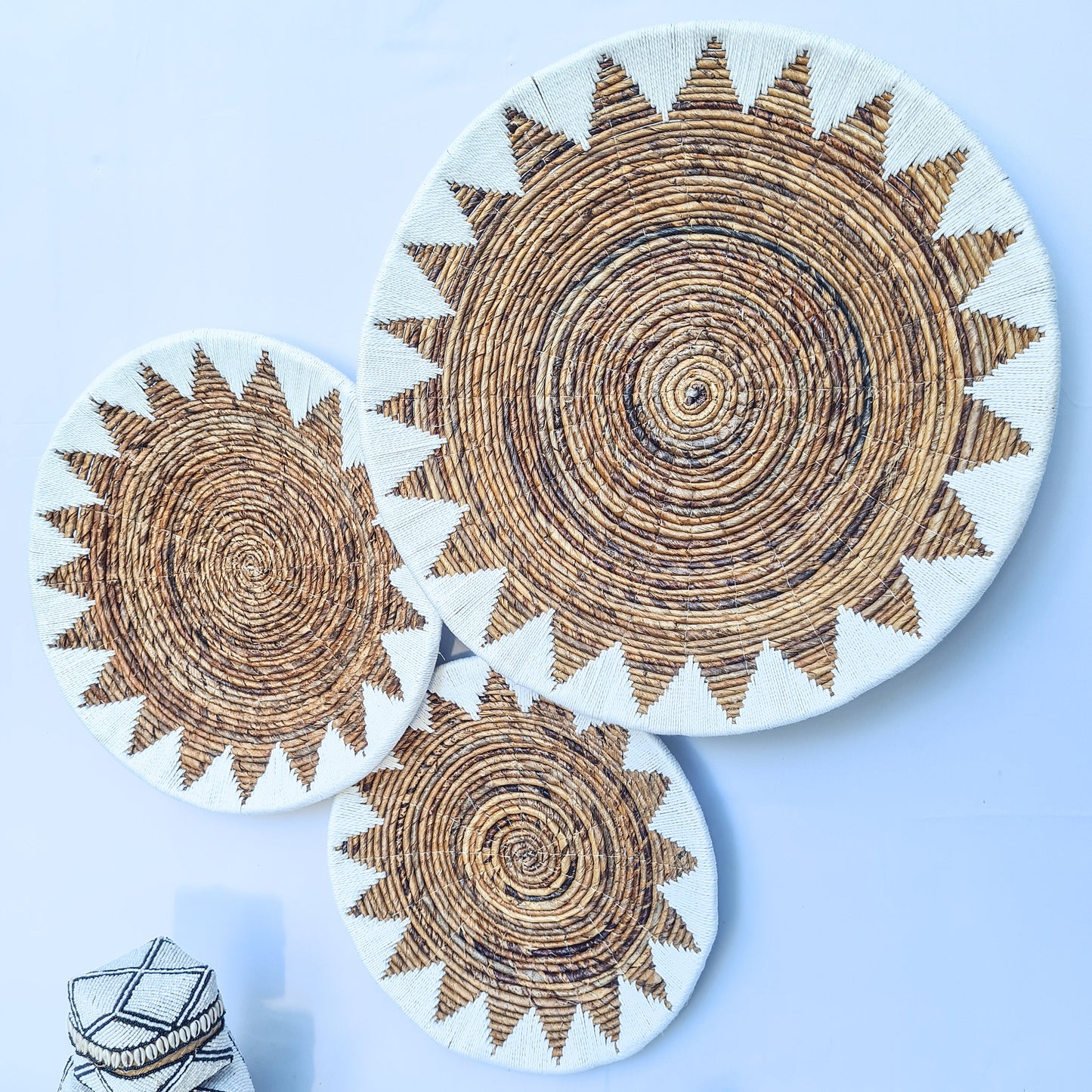 Wall decor basket 40 50 60cm | wall decoration banana leaf white macrame boho wicker organic decor wall installation wall hangings plates