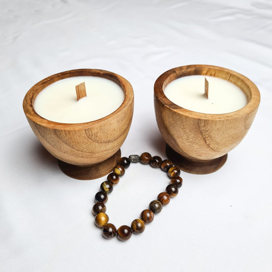 Teak wood candle aroma aromatherapy candles hand made eco wax soy coconut palm organic