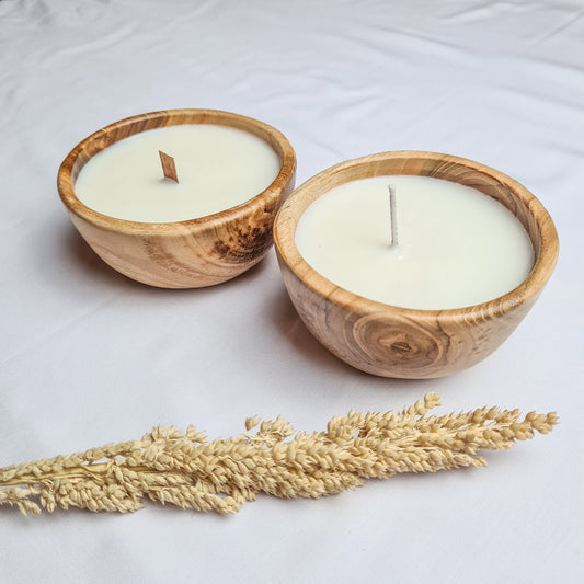Teak wood bowl candle hand made aroma aromatherapy candles hand made eco wax soy coconut palm organic