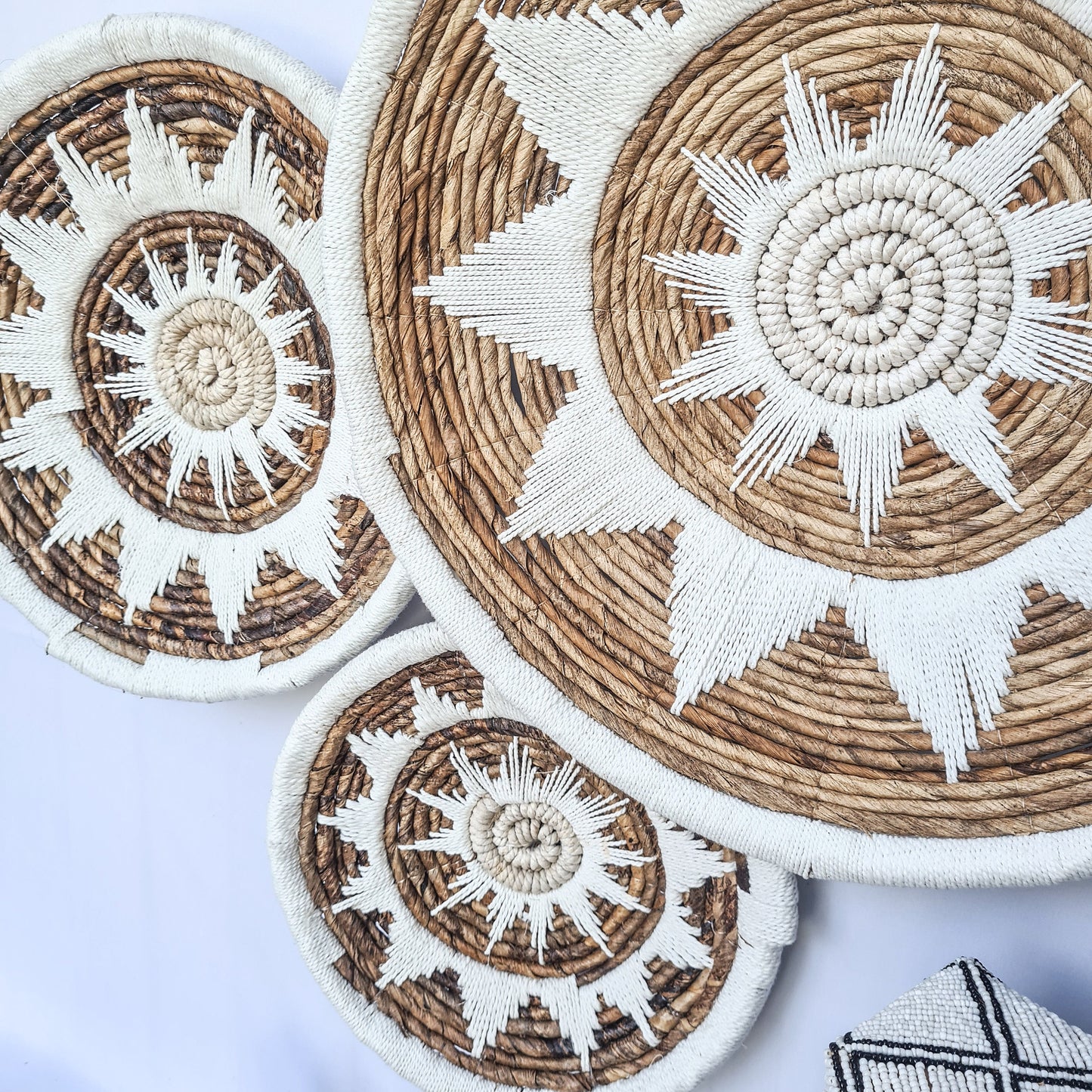 Wall decor basket 30 40 50cm white macrame star | wall decoration organic decor wall plates installation hangings boho wicker banana leaf