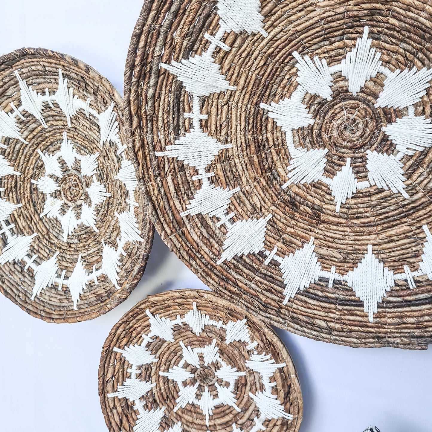 Wall decor basket 30 40 50cm white macrame | wall plates installation wall decoration hangings boho wicker banana leaf organic decor