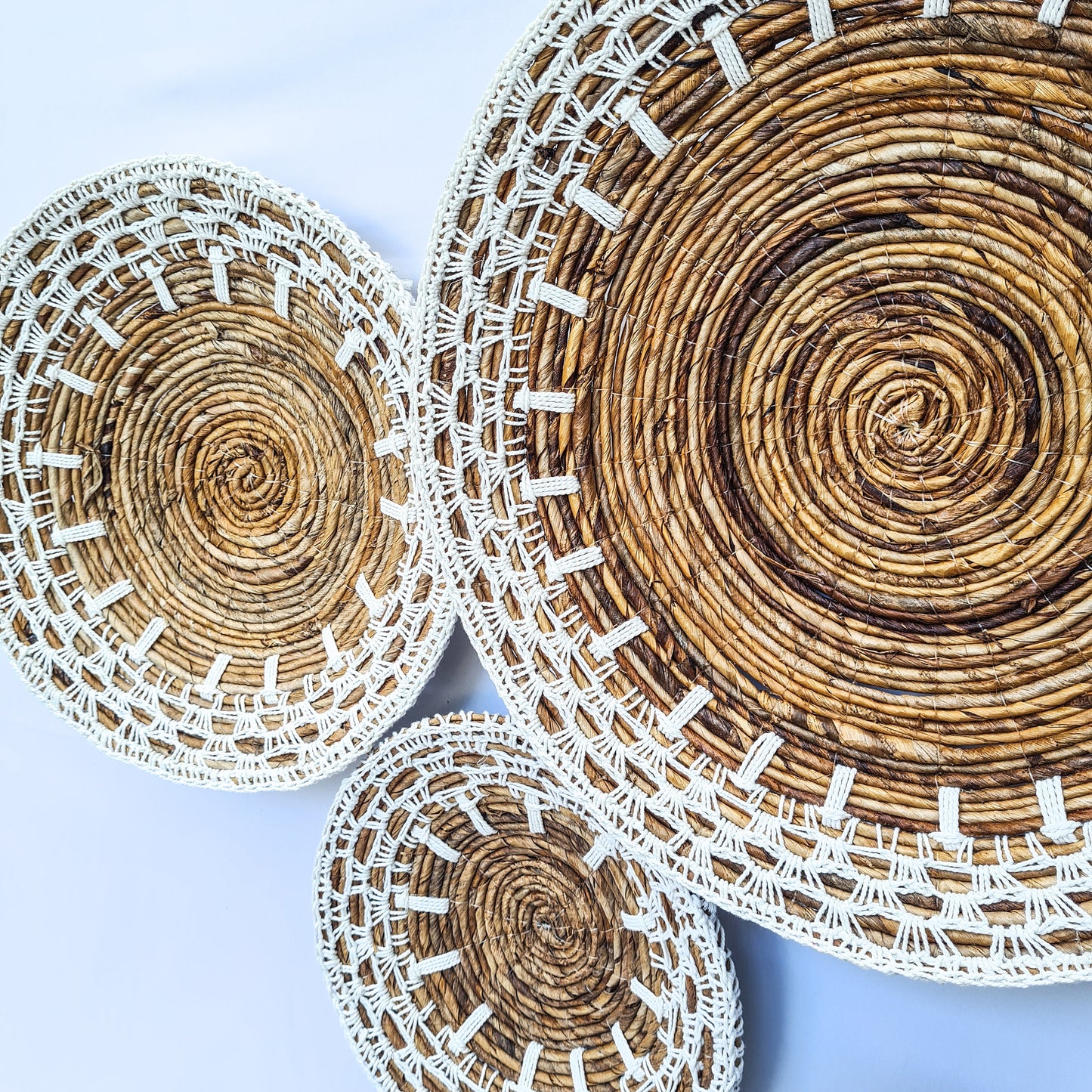 Wall decor basket 30 40 50cm white macrame | wall decoration wall plates installation hangings boho wicker banana leaf organic eco decor