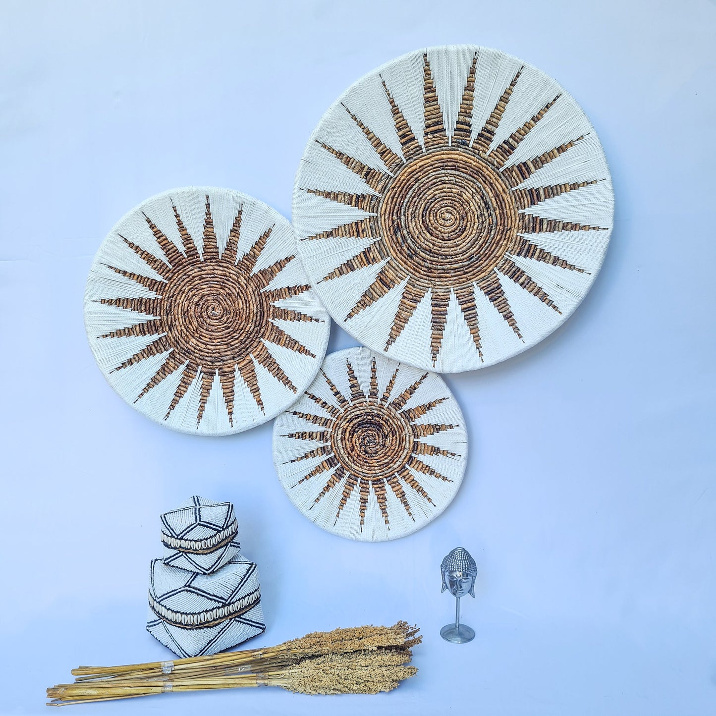 Wall decor basket 40 50 60cm star white macrame wall hangings plates boho wicker wall decoration banana leaf organic decor wall installation