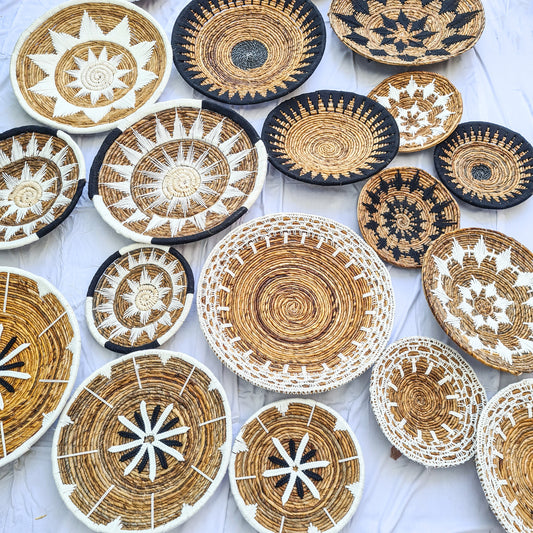 Wall decor plates Set 30 40 50cm banana tree leaf + macrame | wall basket decoration installation hangings boho wicker organic eco decor
