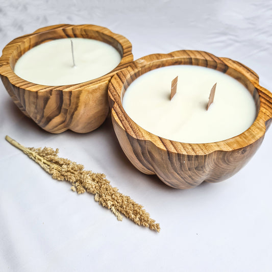 Teak wood Pumpkin candle aroma eco wax soy coconut palm organic aromatherapy candles hand made
