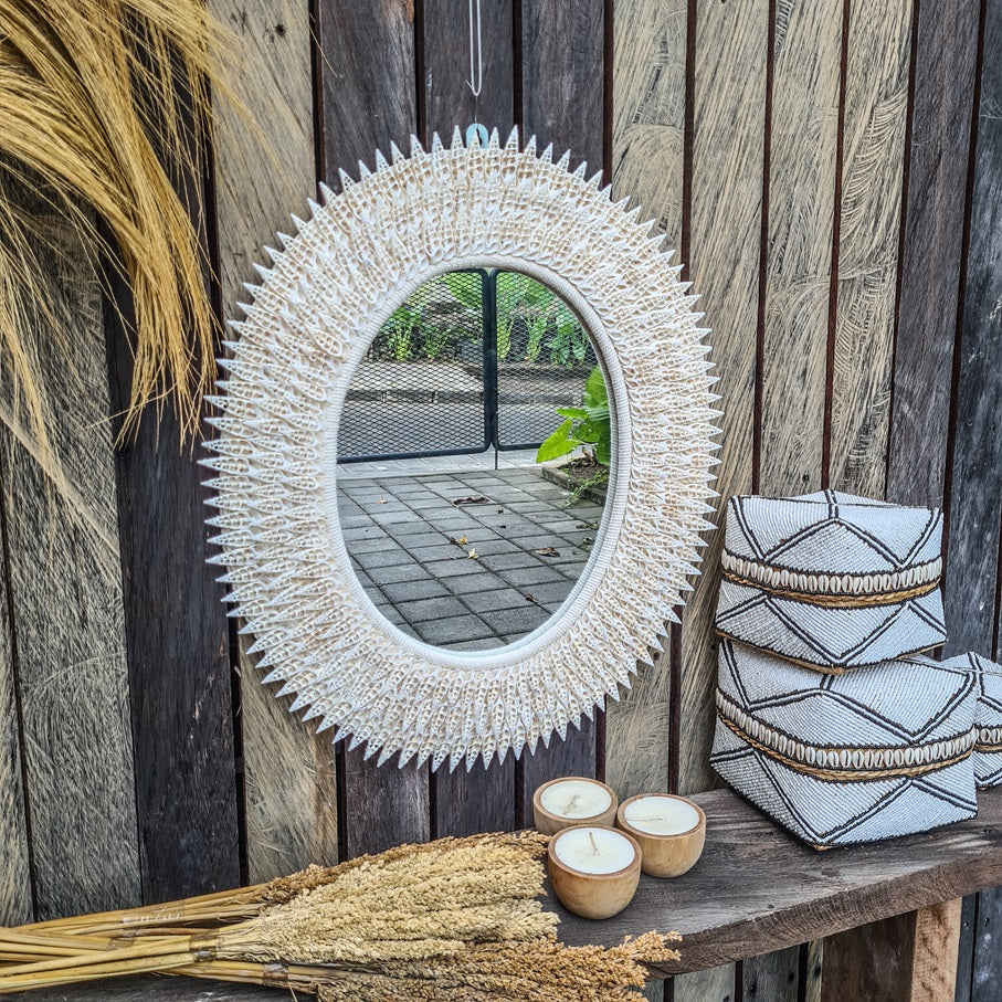 Palm mirror bali mirror wall mirror 50x60cm sea shells (4)