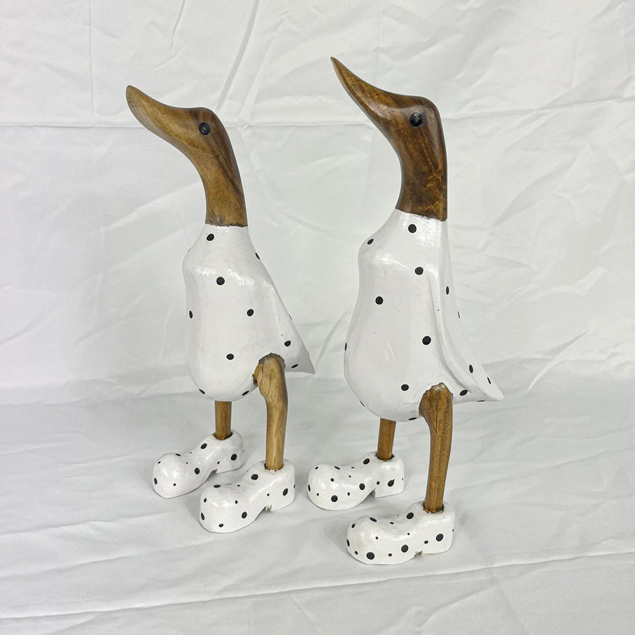Set 2pcs Wooden Duck white and black dots