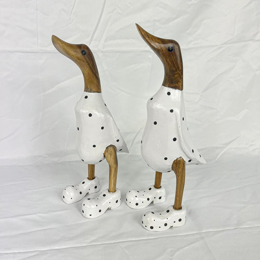Set 2pcs Wooden Duck white and black dots