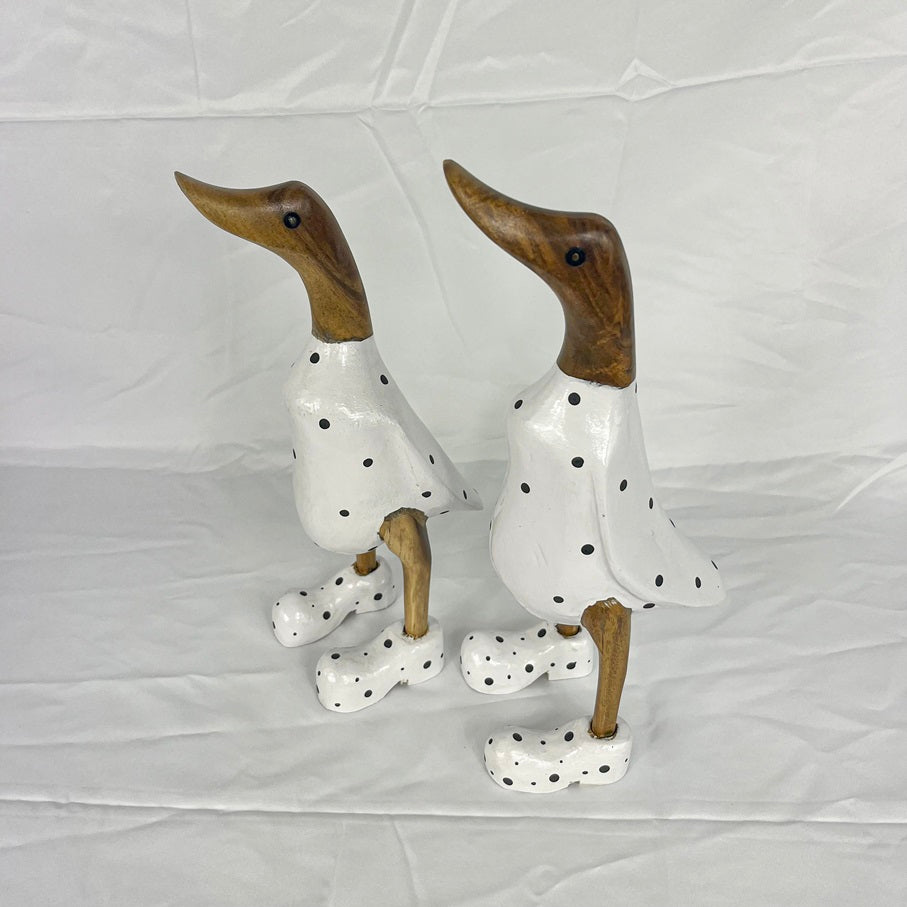 Set 2pcs Wooden Duck white and black dots