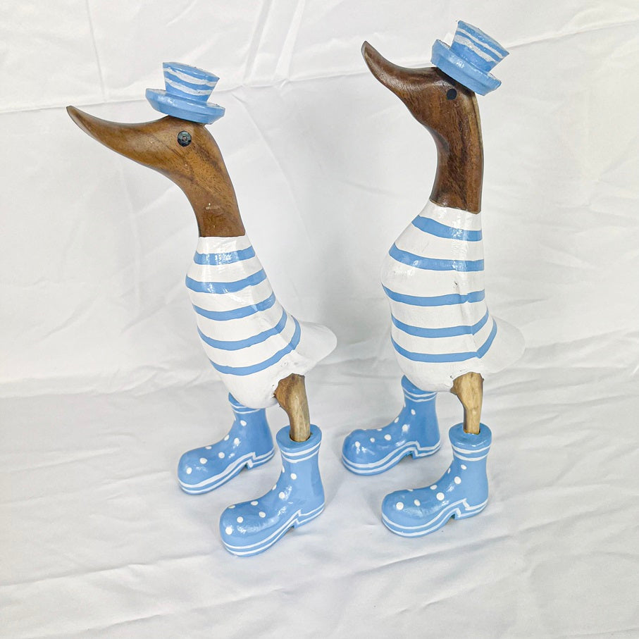 Set 2pcs Wooden Duck blue hat blue hat and striped