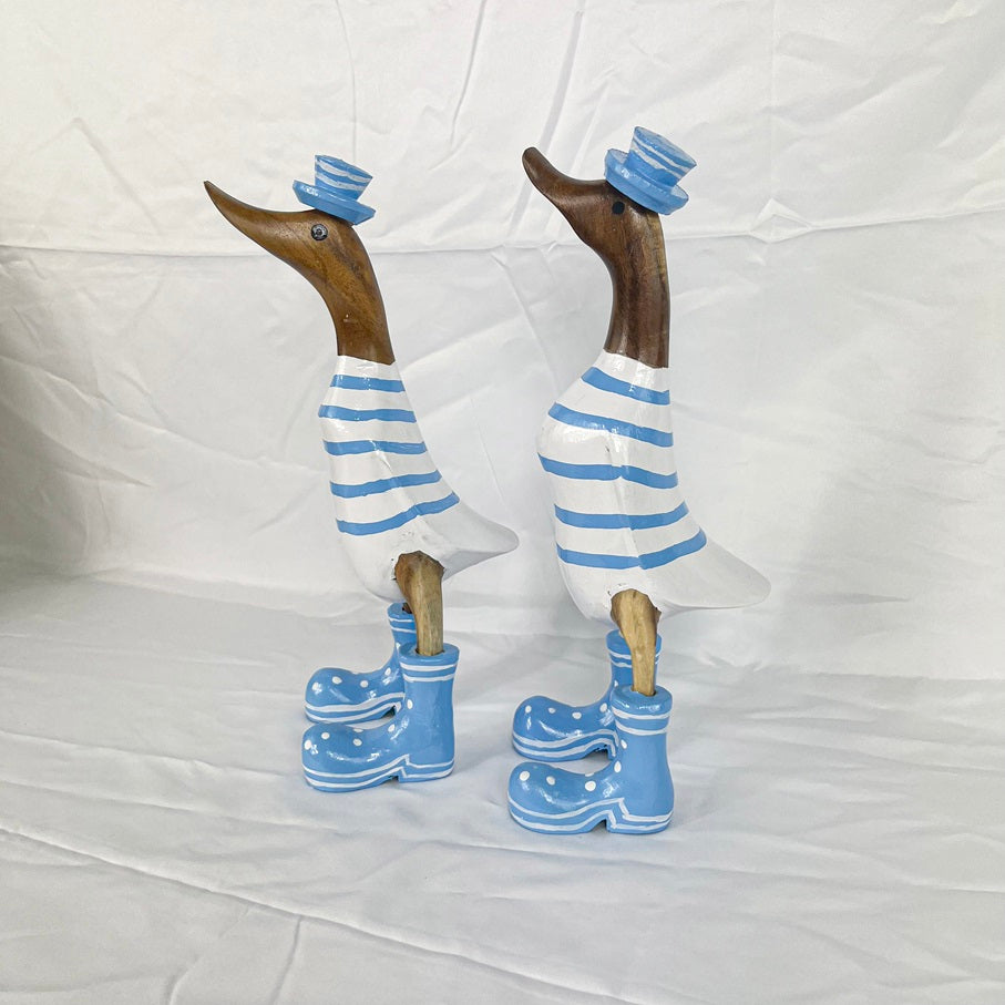 Set 2pcs Wooden Duck blue hat blue hat and striped
