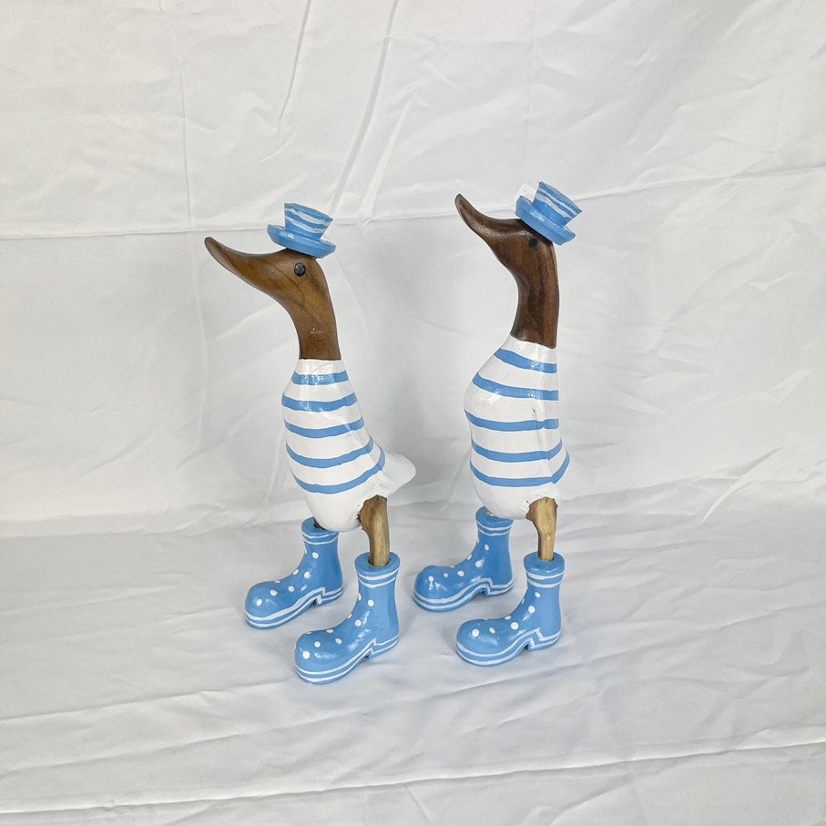 Set 2pcs Wooden Duck blue hat blue hat and striped