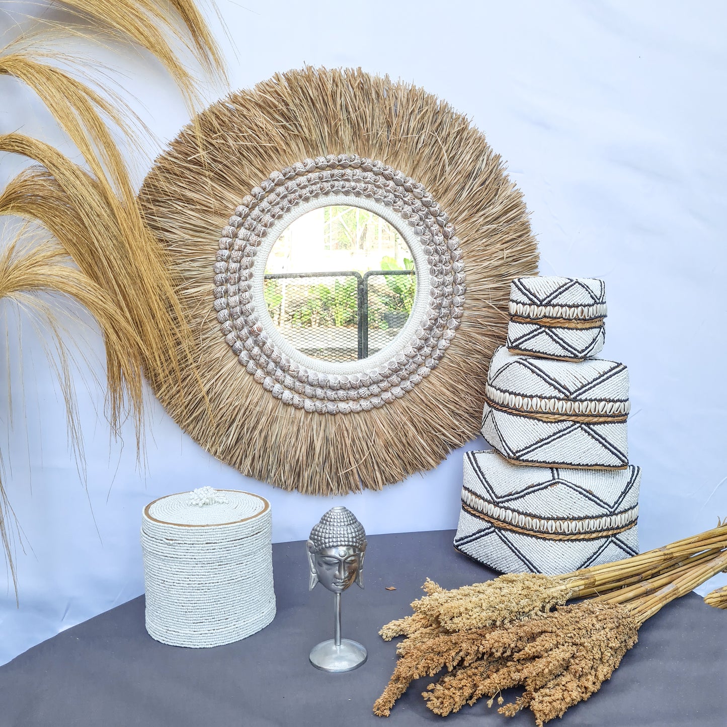 MIrror palm leaf + grass (WHOLESALE)