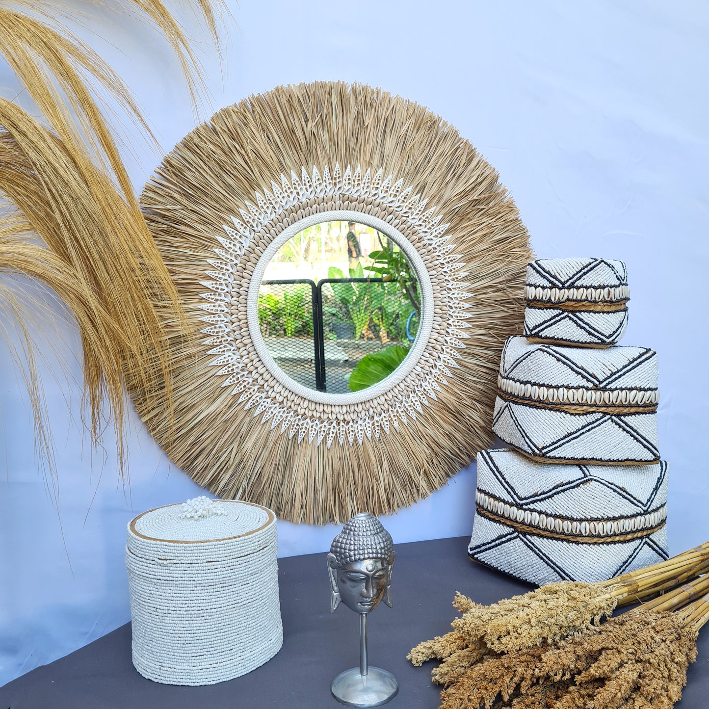 MIrror palm leaf + grass (WHOLESALE)