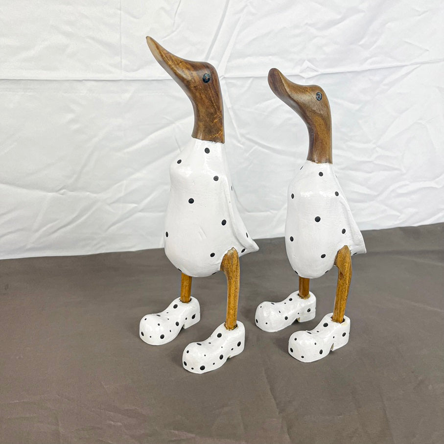 Set 2pcs Wooden Duck white and black dots