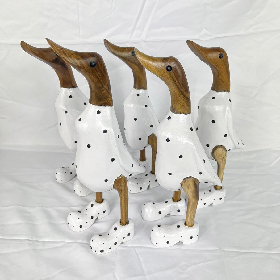 Set 2pcs Wooden Duck white and black dots